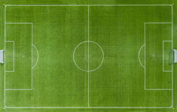 Aerial view of an empty soccer pitch